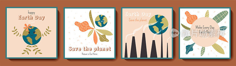 Happy Mother Earth Day greeting square card set